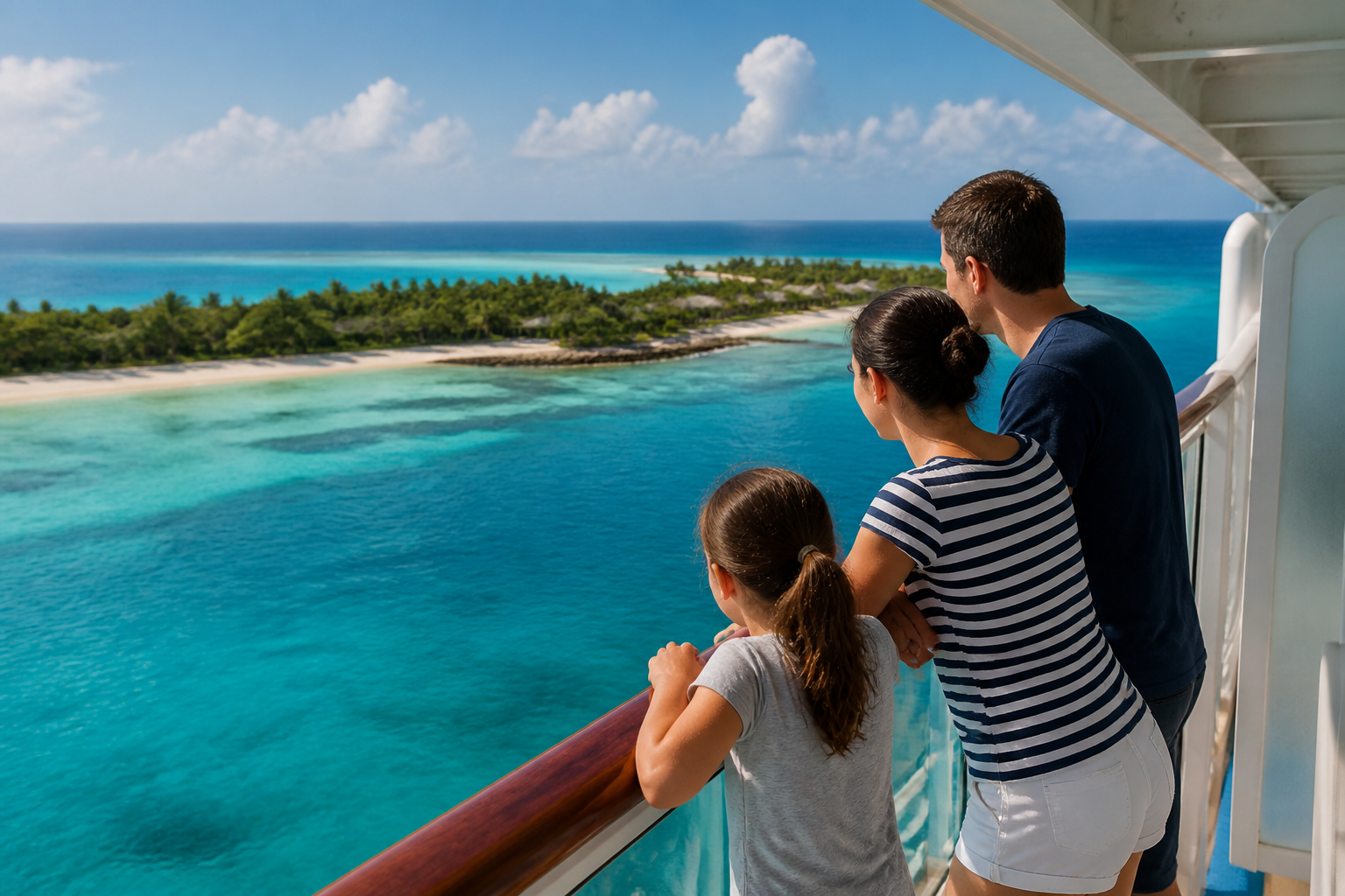 Family on a Caribbean cruise balcony